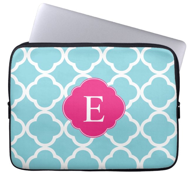 Blaurosa Quatrefolienmonogramm Laptopschutzhülle (Vorderseite)