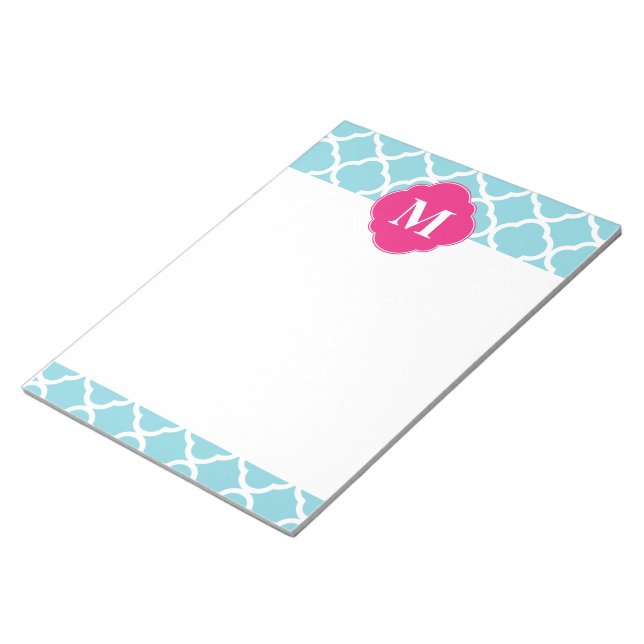Blaurosa Quatrefolienmonogramm Notizblock (angewinkelt)