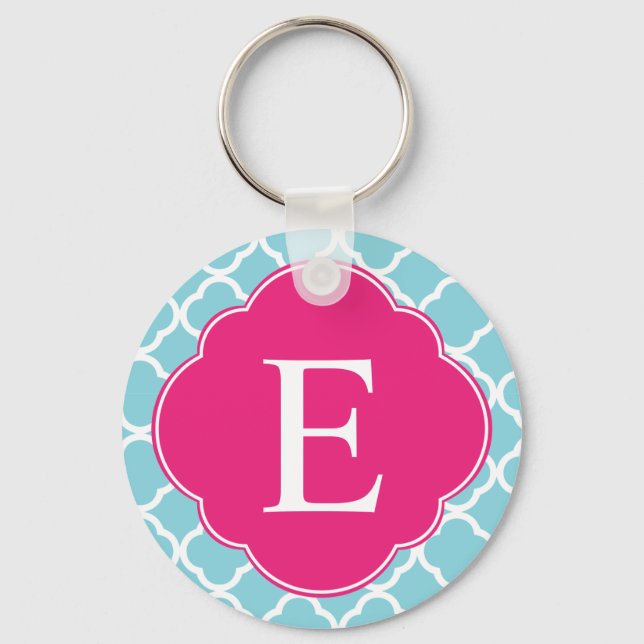 Blaurosa Quatrefolienmonogramm Schlüsselanhänger (Vorderseite)