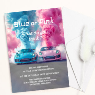 Blaurosa Race Car Burnouts Gender Reveal Einladung