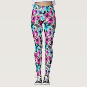Blaurosa Schwarz Blume Muster Leggings