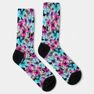 Blaurosa Schwarz Blume Muster Socken
