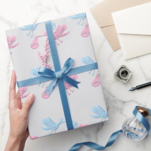 Blaurosa Storchen Geschenkpapier