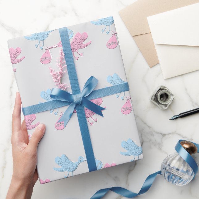 Blaurosa Storchen Geschenkpapier (Schenken)