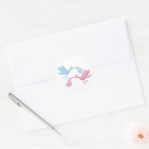 Blaurosa Storchen Runder Aufkleber