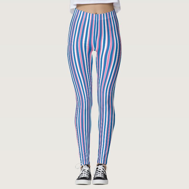 Blaurosa Streifen abziehen Leggings (Vorderseite)