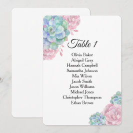 Blaurosa Sukkulente. Hochzeitssitzpläne Einladung