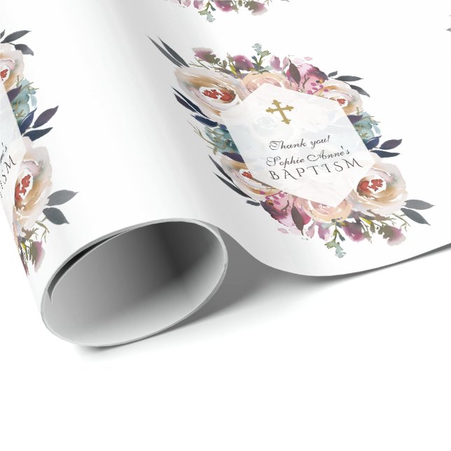 Blaurosa Taufmonogramm Geschenkpapier (Rolleneckpunkt)