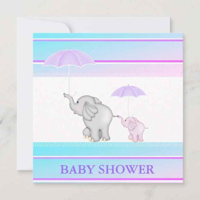 Blaurosa UMBRELLA BABY SHOWER EINLADUNG (Vorderseite)