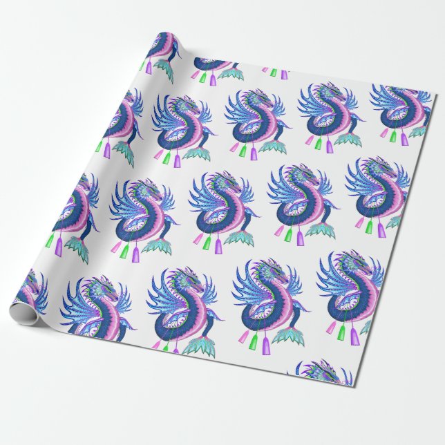 Blaurosa Wasserdrache Geschenkpapier (Ungerollt)