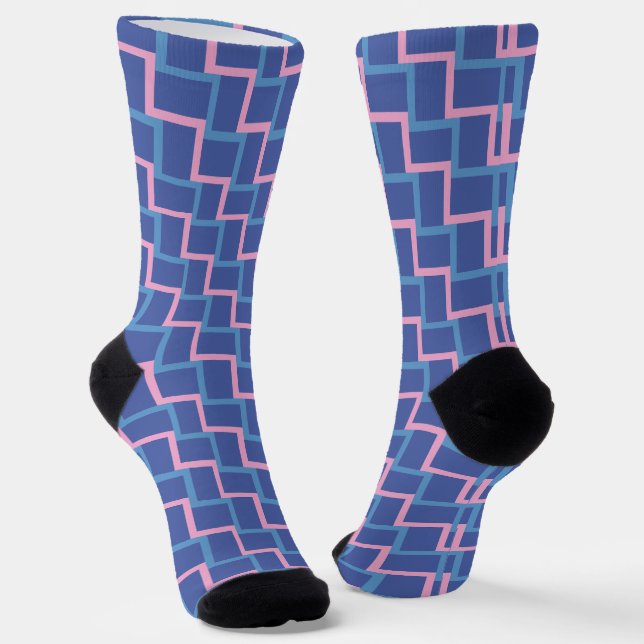 Blaurosa Weblockenmuster Socken (Gewinkelt)