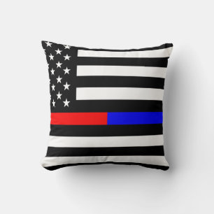 Blaurot-dünne Linie Polizei Feuerwehr Symbol usa Kissen