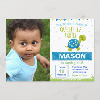 Blauschildkröte zum Geburtstag Einladung mit Foto