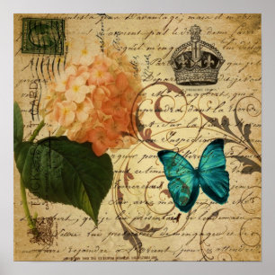 Blauschmetterling-Parisskripte, französisch botani Poster