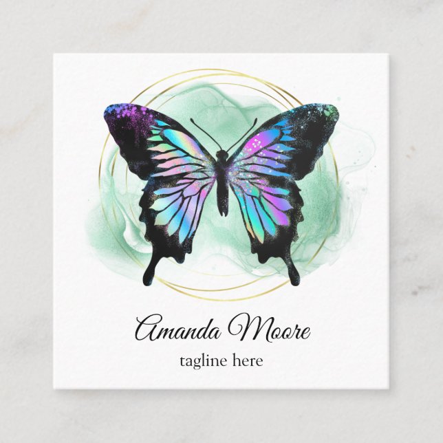 Blauschmetterling-Rettungsassistent Holograph Squa Quadratische Visitenkarte (Vorderseite)