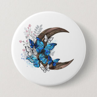 Blauschmetterlinge auf Holzhalbzeugen Button