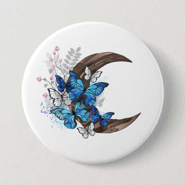 Blauschmetterlinge auf Holzhalbzeugen Button (Vorderseite)