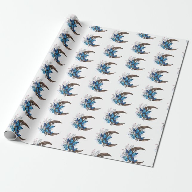 Blauschmetterlinge auf Holzhalbzeugen Geschenkpapier (Ungerollt)