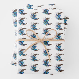 Blauschmetterlinge auf Holzhalbzeugen Geschenkpapier Set