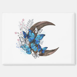 Blauschmetterlinge auf Holzhalbzeugen Magnet