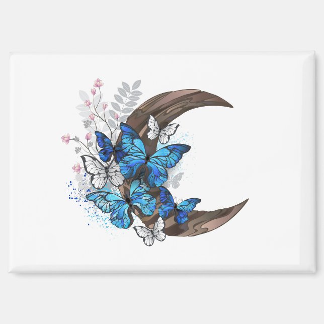 Blauschmetterlinge auf Holzhalbzeugen Magnet (Vorderseite)