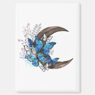 Blauschmetterlinge auf Holzhalbzeugen Magnet