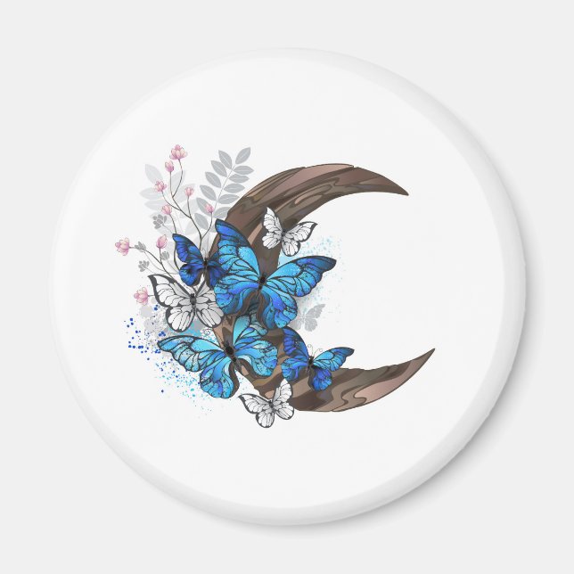 Blauschmetterlinge auf Holzhalbzeugen Magnet (Vorne)