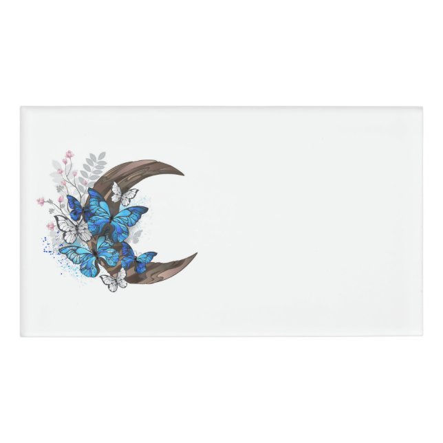 Blauschmetterlinge auf Holzhalbzeugen Namenschild (Vorderseite)
