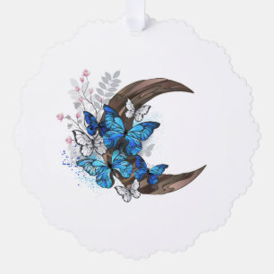 Blauschmetterlinge auf Holzhalbzeugen Ornament Karte
