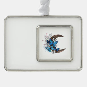 Blauschmetterlinge auf Holzhalbzeugen Rahmen-Ornament Silber
