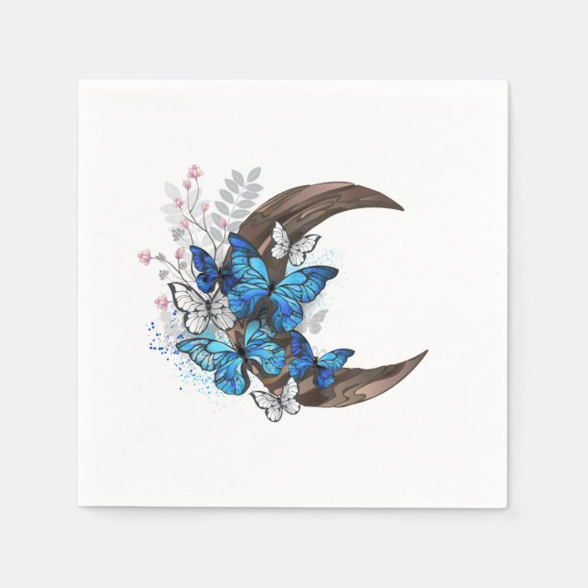 Blauschmetterlinge auf Holzhalbzeugen Serviette (Vorderseite)