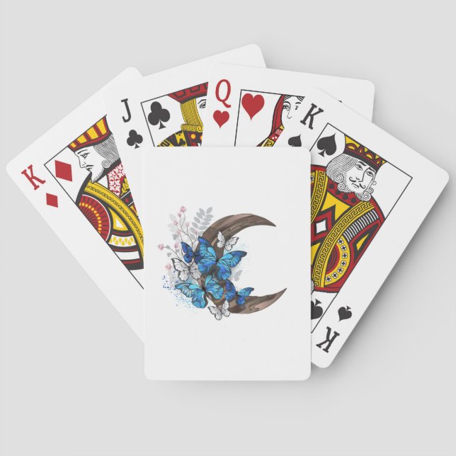 Blauschmetterlinge auf Holzhalbzeugen Spielkarten (Rückseite)