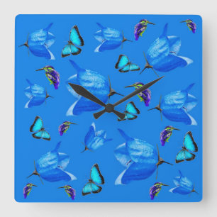 Blauschmetterlinge, Kingfisher und Glockenblume, B Quadratische Wanduhr
