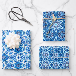 Blauschneegewächse, winterliche Blumenmuster und S Geschenkpapier Set