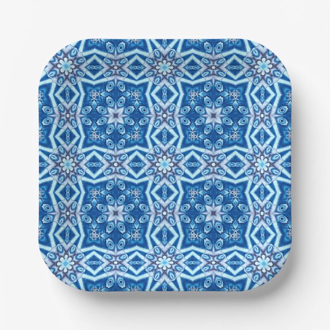 Blauschneeviereckiges Muster Pappteller (Vorderseite)