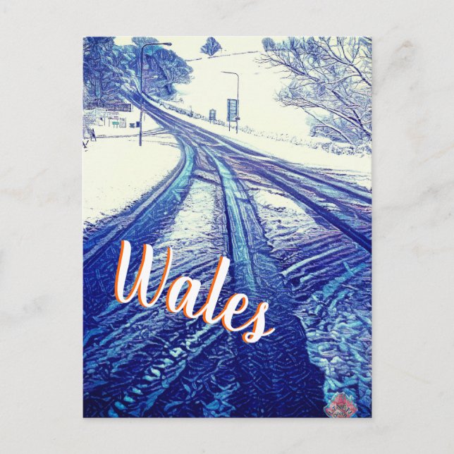 Blauschneewinterstraße in Wales Postkarte (Vorderseite)