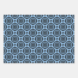 Blauschwarze Blume Nahtloses Muster Geschenkpapier Set
