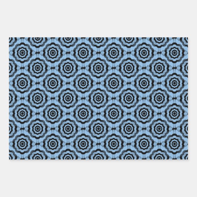 Blauschwarze Blume Nahtloses Muster Geschenkpapier Set (Vorderseite)