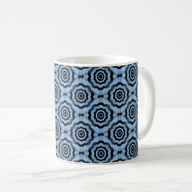 Blauschwarze Blume Nahtloses Muster Kaffeetasse (VorderseiteRechts)