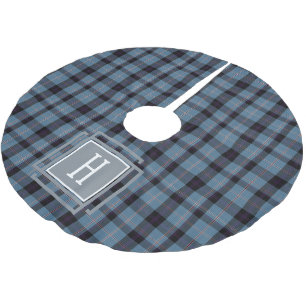 Blauschwarzer Tartan-Monogramm  Polyester Weihnachtsbaumdecke
