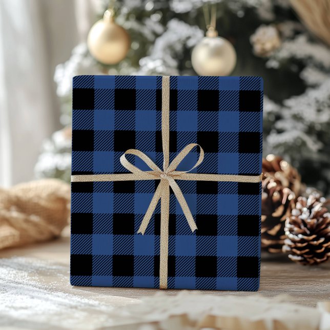 Blauschwarzes Büffel-Karo-Gingham-Holzfäller-Muste Geschenkpapier (Von Creator hochgeladen)