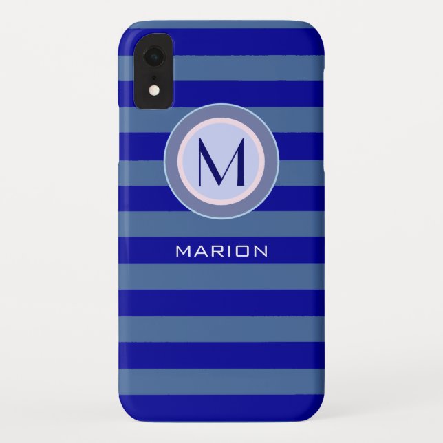Blaustreifen mit Monogramm Case-Mate iPhone Hülle (Rückseite)