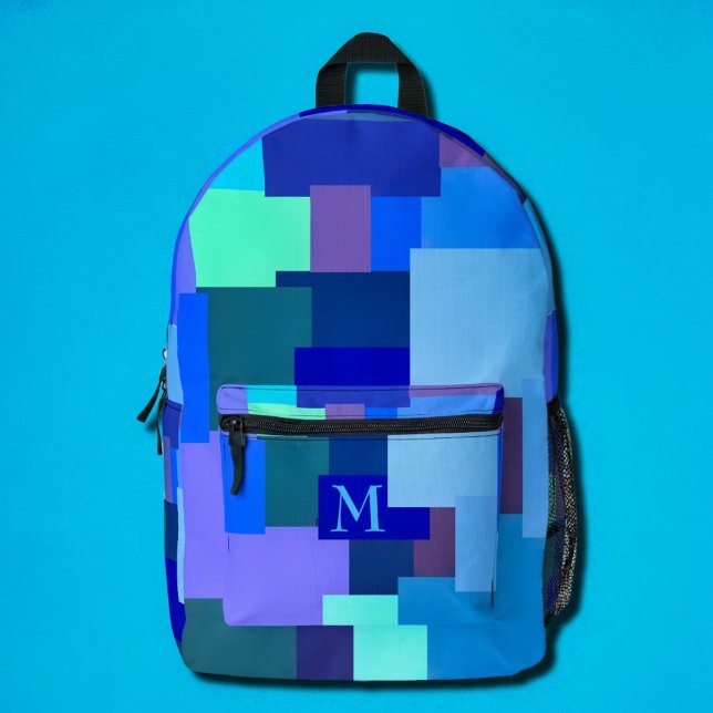 Blautöne - Ihre Monogramm Bedruckter Rucksack (Von Creator hochgeladen)