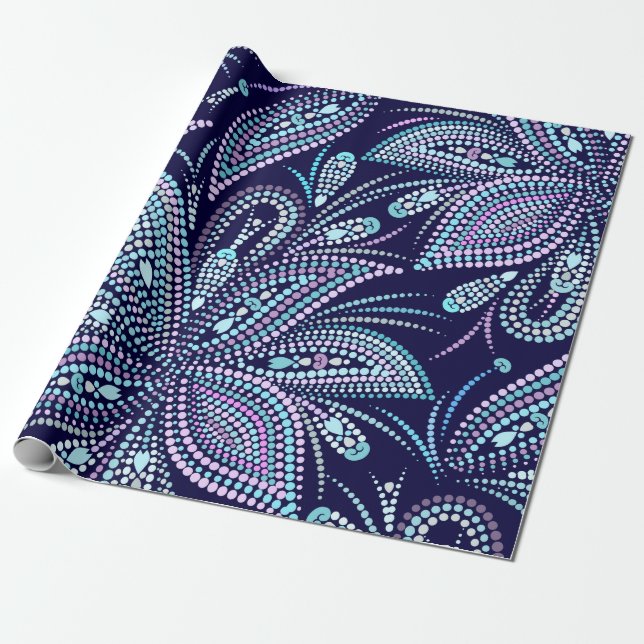 Blautöne mit Pisley und Perlen. Orname Geschenkpapier (Ungerollt)