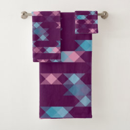 Blautöne, Rosa- und Violettöne geometrisch Badhandtuch Set
