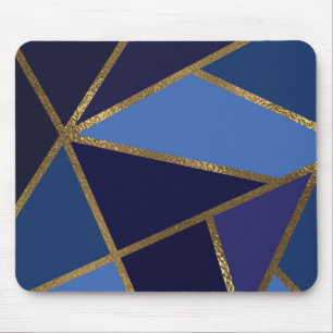Blautöne und Gold Bronze Geometrischer Chic Büro Mousepad