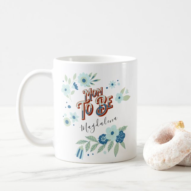 Blautürkisblaue grüne Blume Mama zu sein Kaffeetasse (Mit Donut)