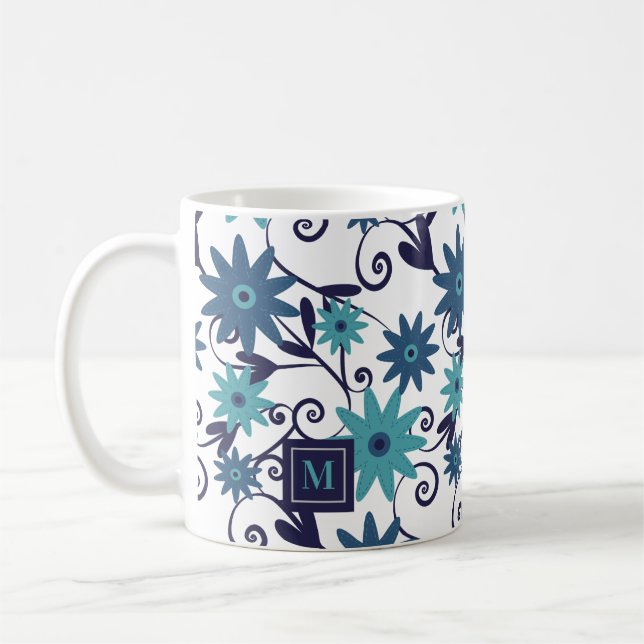 Blautürkisfarbene Blume Kaffeetasse (Links)