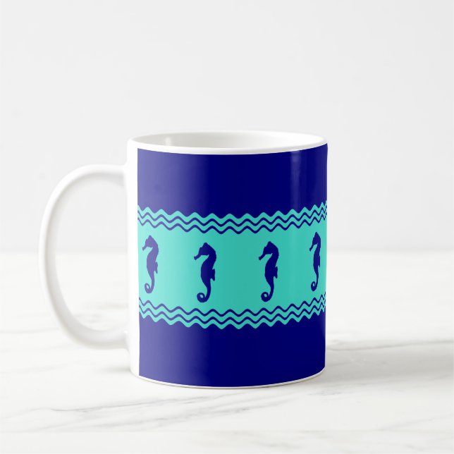 Blautürkisfarbene Seepferde Kaffeetasse (Links)
