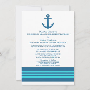 Blautürkisfarbener Anker Hochzeitsempfang Einladung